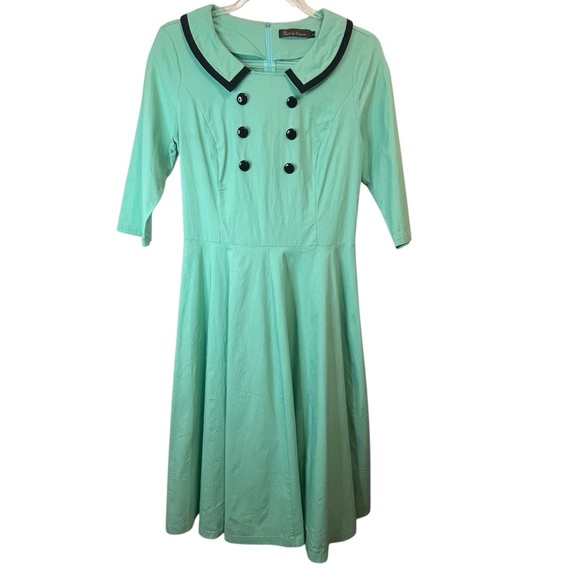 GownTown Mint Green 1950’s Vintage Style Stretchy Swing Event Dress SZ L - Picture 3 of 12